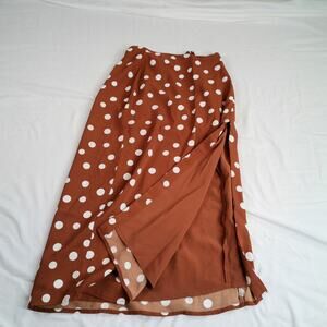 Abercrombie & Fitch Polka Dot Midi Skirt Brown White XXSP Lined A-Line